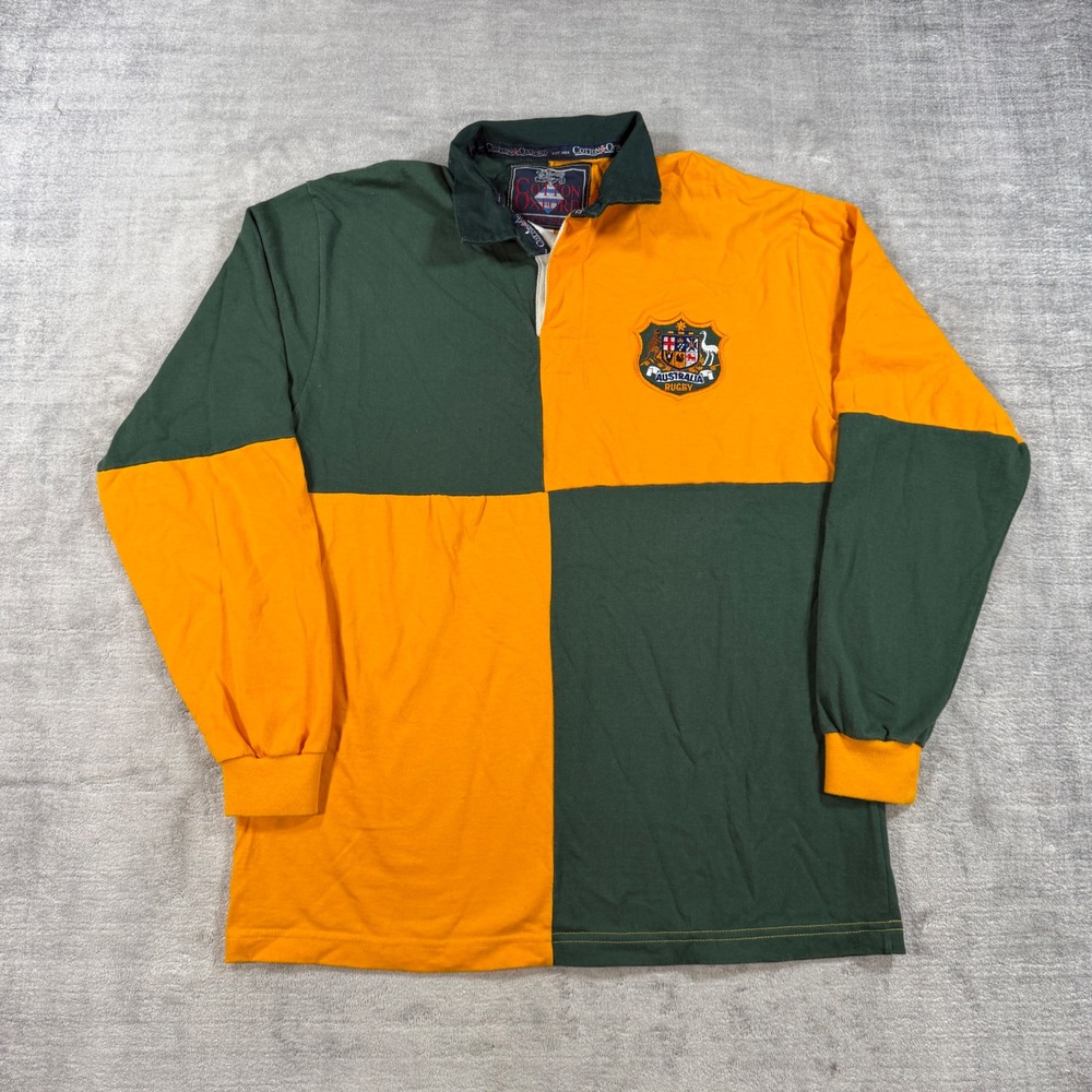 Australia Shirt Mens Medium Green Vintage Cotton Oxford Rugby Polo Colorblock